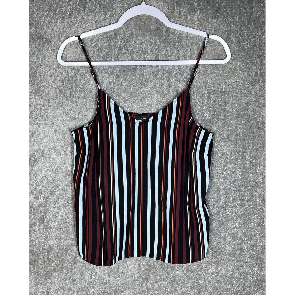 Halogen Tank Top Women Size Small Blue Black Striped‎ V-Neck Spaghetti Straps